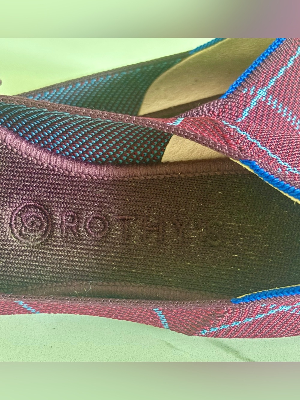 Rothy’s -The Loafer Burgundy Grid Plaid Knit Slip On Flats Shoes Size 7.5 - Picture 3 of 9